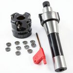 R8 FMB22 7/16-20 Shank Face End Mill Arbor and 1.97"/50mm Cutting Diameter 4 Flute EMR 5R50-22-4T CNC Face End Milling Shell Cutter with 10Pcs RPMW1003 Round Carbide Inserts and T15 Wrench-0