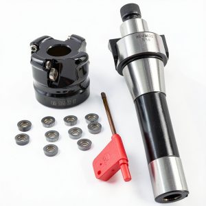 R8 FMB22 7/16-20 Shank Face End Mill Arbor and 1.97"/50mm Cutting Diameter 4 Flute EMR 5R50-22-4T CNC Face End Milling Shell Cutter with 10Pcs RPMW1003 Round Carbide Inserts and T15 Wrench-0