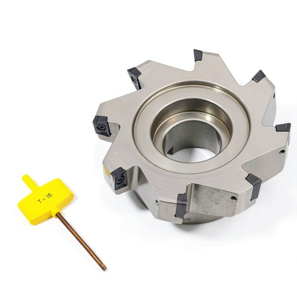 OSCARBIDE 5" x1-1/2 Indexable Face Mill, 1-1/2" Arbor Hole, 5" Cutting Diameter, Coolant Thru, 8 Flutes, 90°, 8pcs APKT1604 Inserts-1